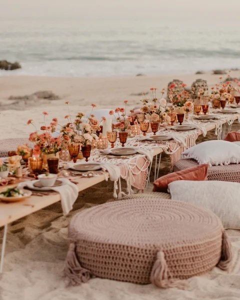 Friends and family enjoying destination wedding dinner