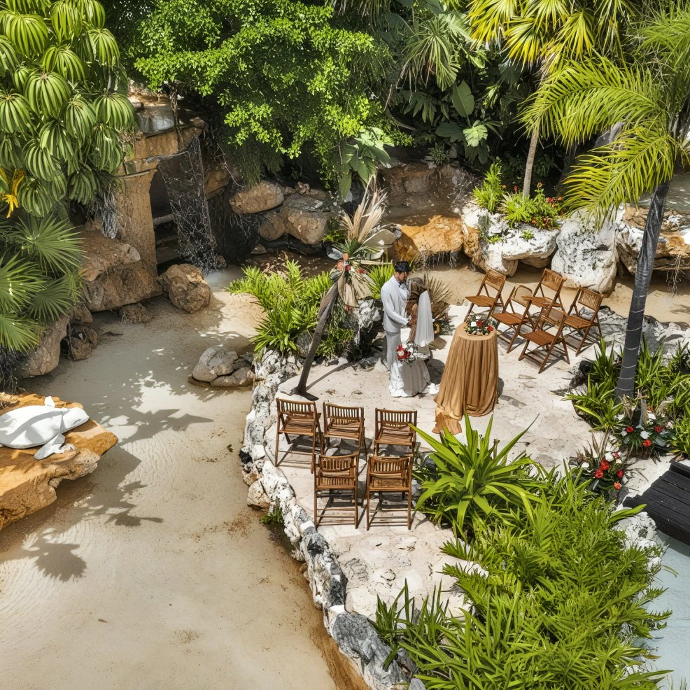 Waterfalls wedding venue at Ocean Maya Royale